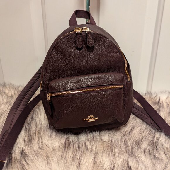 COACH F38263 CHARLIE MINI BACKPACK SHOULDER BAG IN PEBBLE LEATHER PRE-OWNED. - Picture 2 of 8